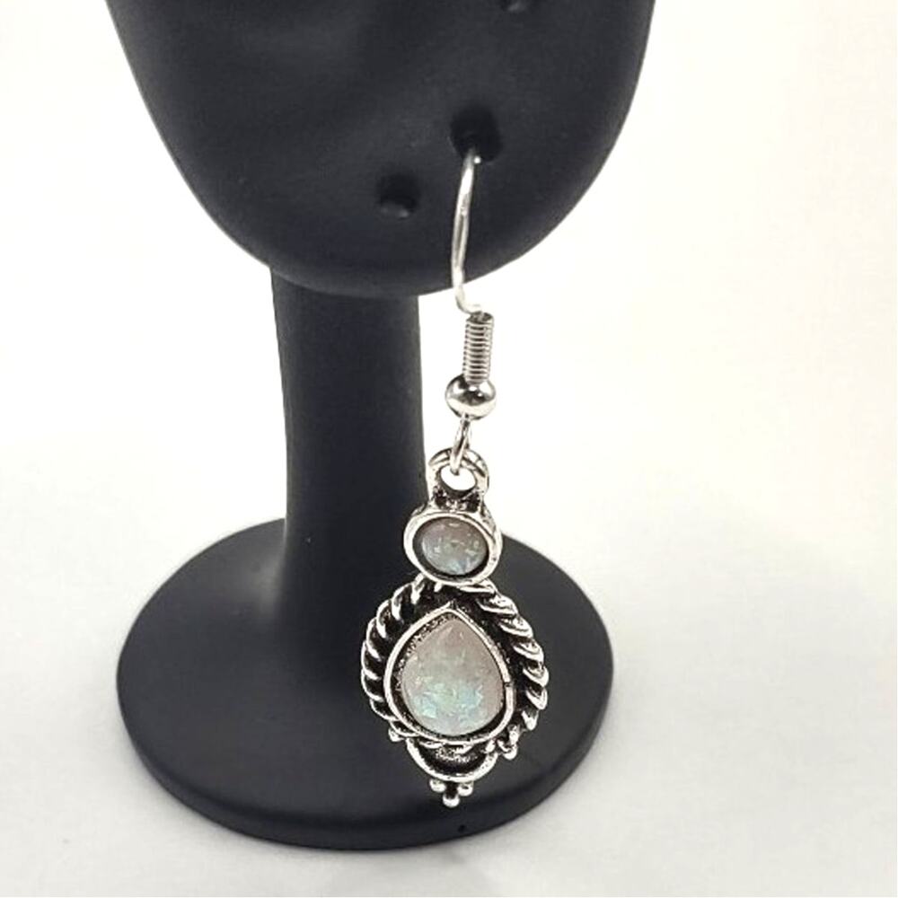925 Silver Hooked Lab Opal Earrings Teardrop Bohemian BOHO Birthday Gift NEW